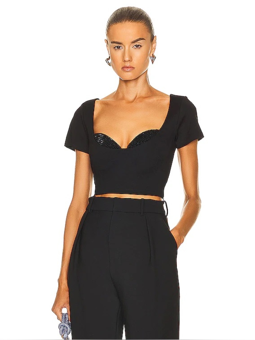 NWT Area Crystal Cup Black T Shirt Top XS